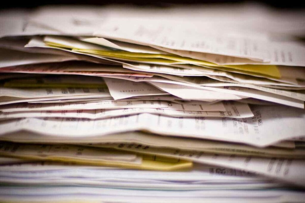 Receipts and invoices used for small business bookkeeping