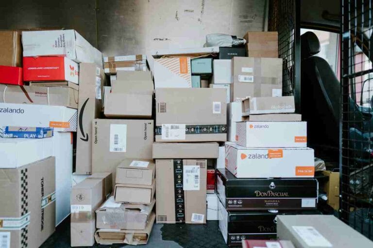 Warehouse stacked with parcels ahead of Black Friday peak season UK 2026